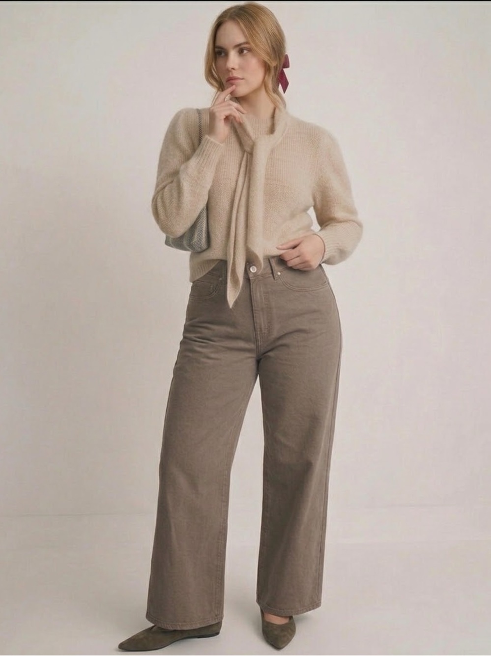 🤎 MADE IN USA LE JEAN High Rise Wide Leg Cropped Jeans Taupe Brown 29